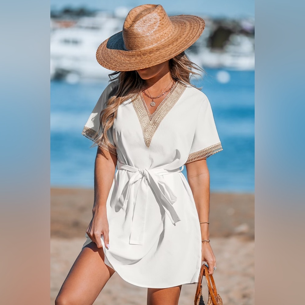 3/$20 Cupshe Decorative Trim Off White Mini Dress